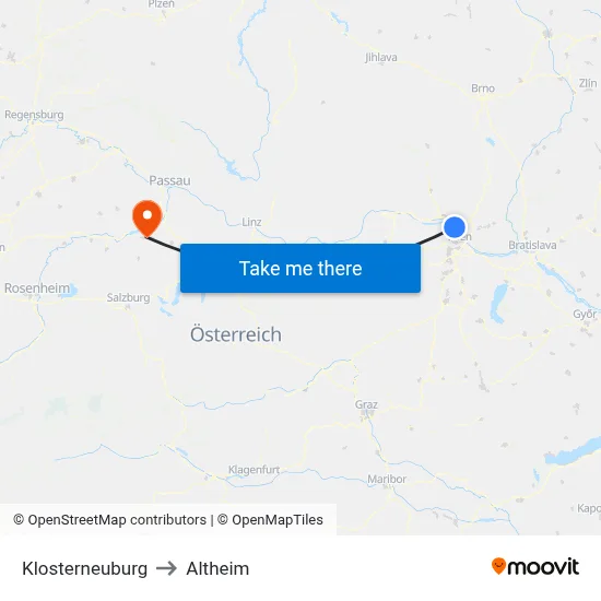 Klosterneuburg to Altheim map