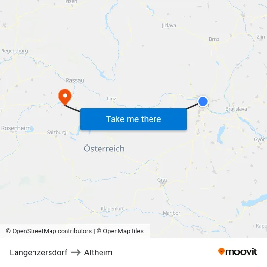 Langenzersdorf to Altheim map