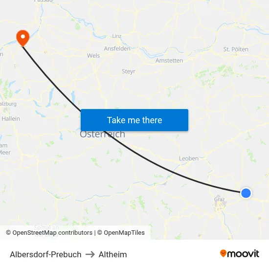 Albersdorf-Prebuch to Altheim map