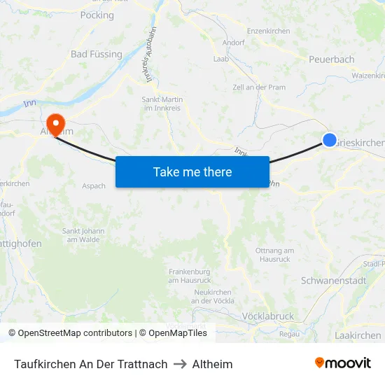Taufkirchen An Der Trattnach to Altheim map