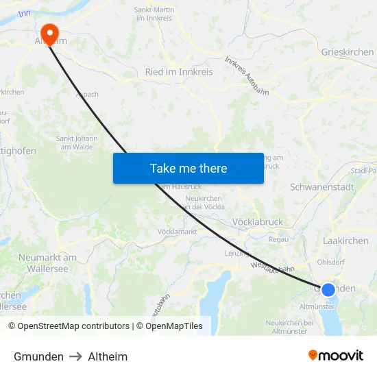 Gmunden to Altheim map