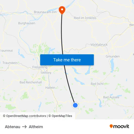 Abtenau to Altheim map