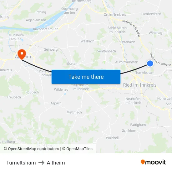 Tumeltsham to Altheim map