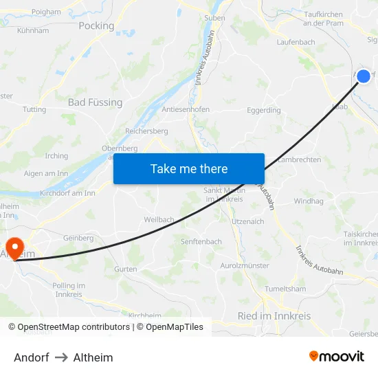 Andorf to Altheim map