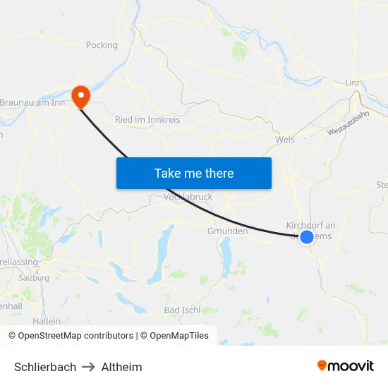 Schlierbach to Altheim map