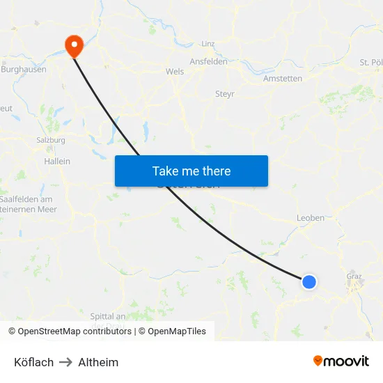 Köflach to Altheim map