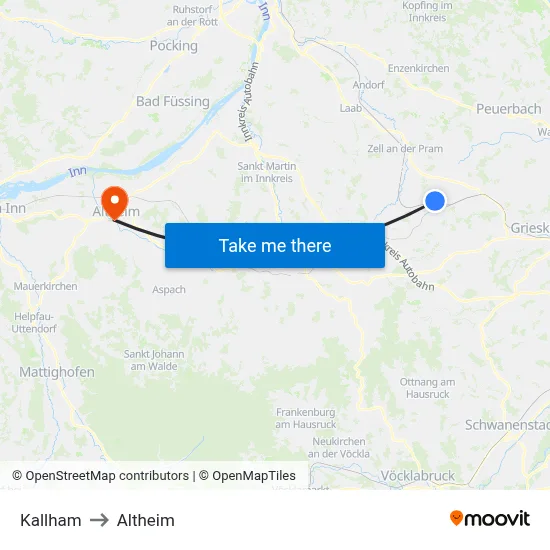 Kallham to Altheim map