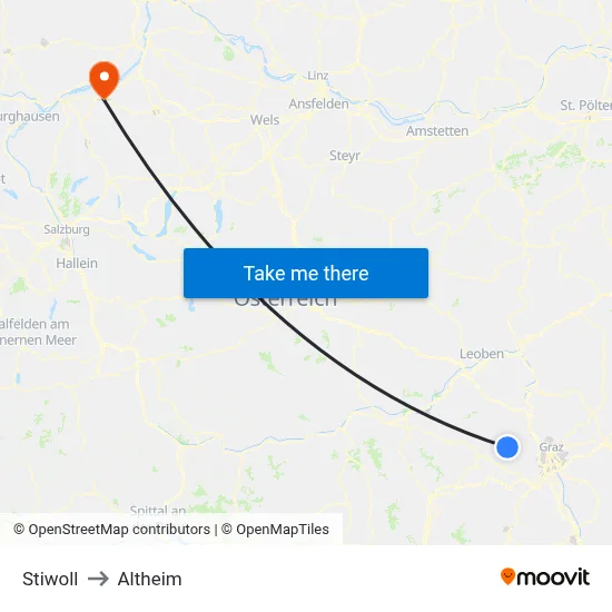 Stiwoll to Altheim map