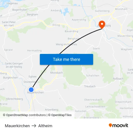 Mauerkirchen to Altheim map