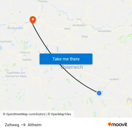 Zeltweg to Altheim map