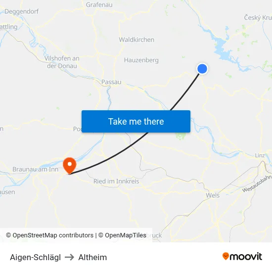 Aigen-Schlägl to Altheim map