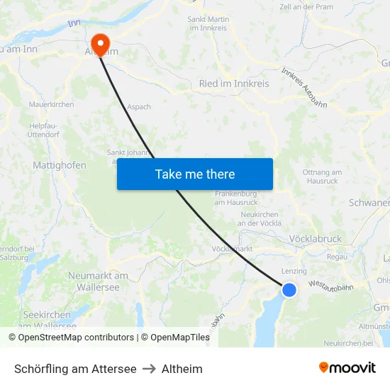 Schörfling am Attersee to Altheim map