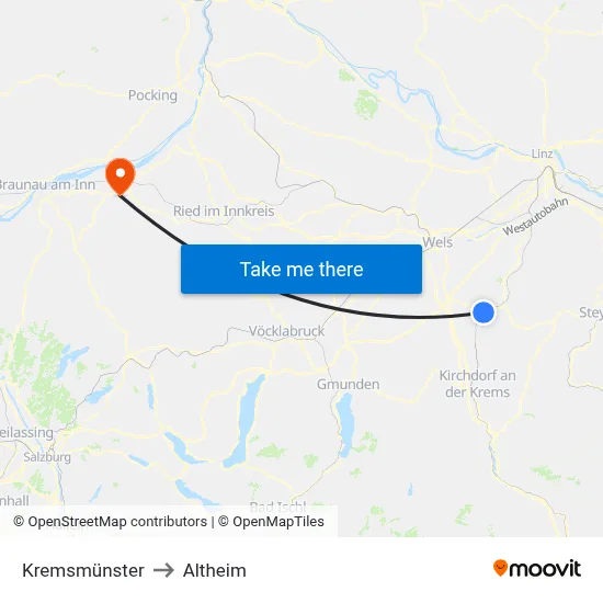 Kremsmünster to Altheim map