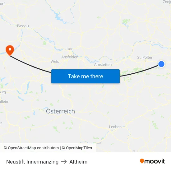 Neustift-Innermanzing to Altheim map