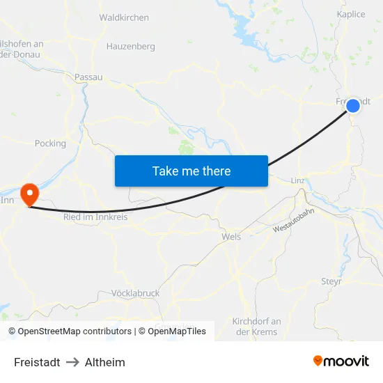 Freistadt to Altheim map