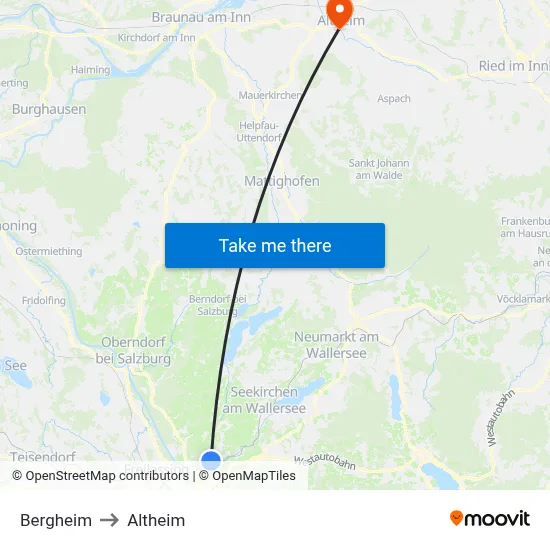 Bergheim to Altheim map