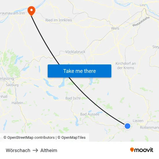Wörschach to Altheim map