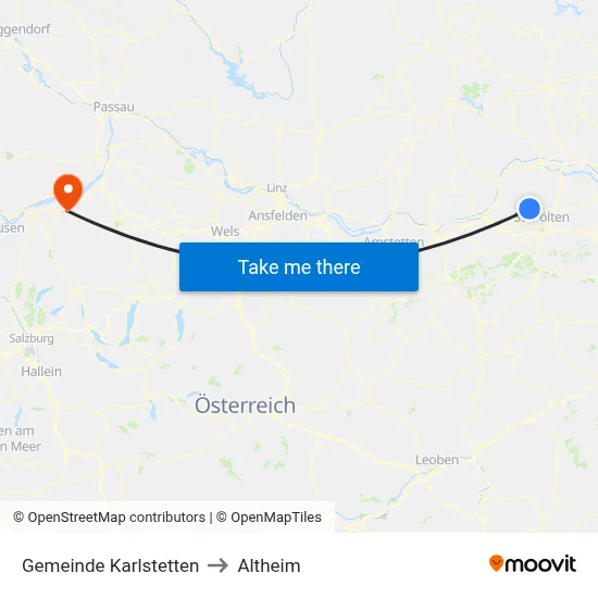 Gemeinde Karlstetten to Altheim map