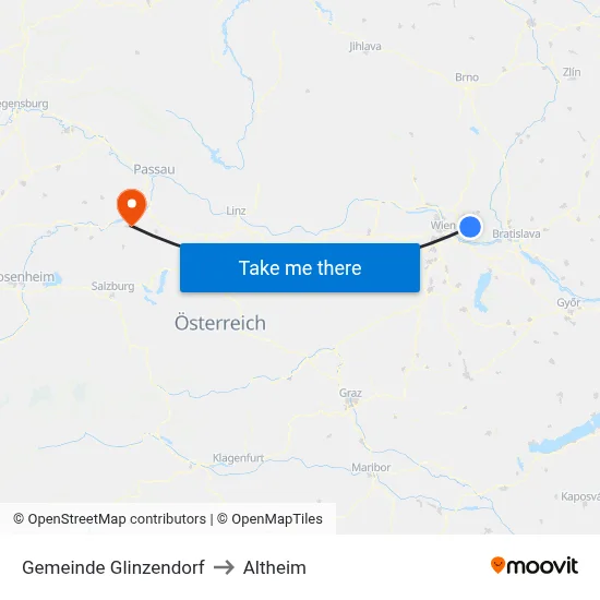 Gemeinde Glinzendorf to Altheim map