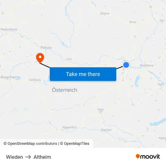 Wieden to Altheim map