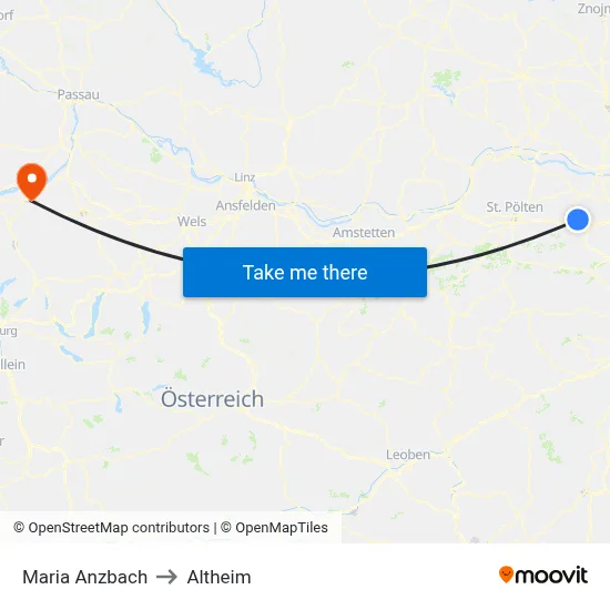 Maria Anzbach to Altheim map