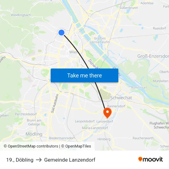 19., Döbling to Gemeinde Lanzendorf map