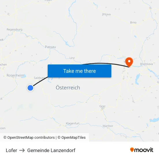 Lofer to Gemeinde Lanzendorf map