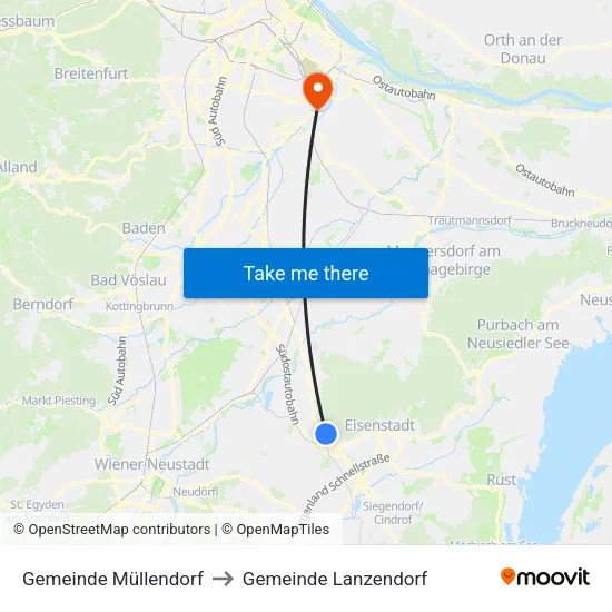 Gemeinde Müllendorf to Gemeinde Lanzendorf map