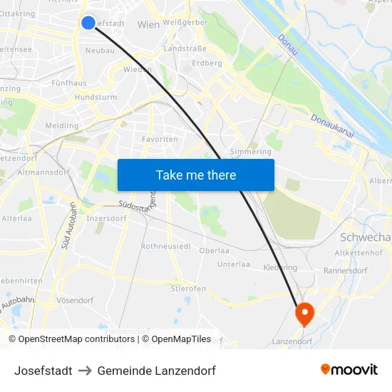 Josefstadt to Gemeinde Lanzendorf map