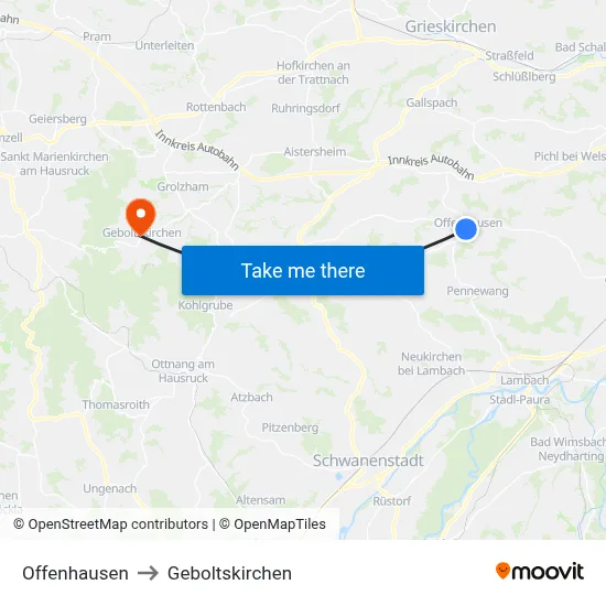 Offenhausen to Geboltskirchen map