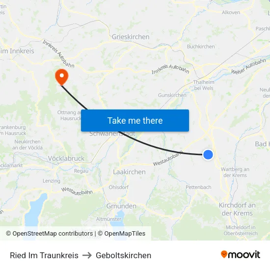 Ried Im Traunkreis to Geboltskirchen map
