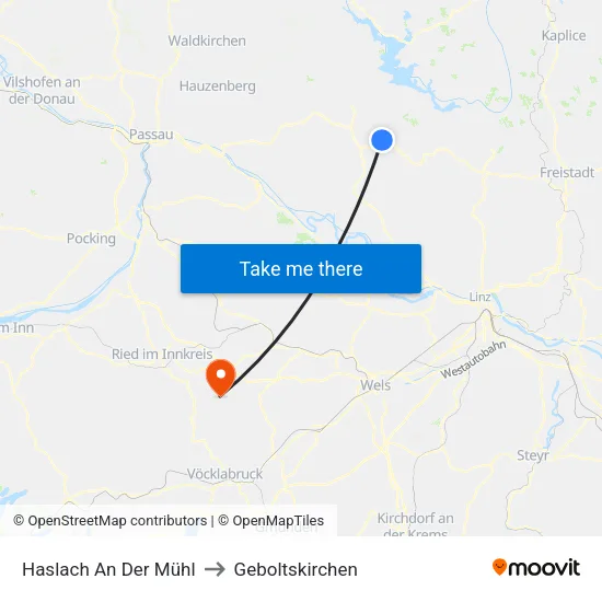 Haslach An Der Mühl to Geboltskirchen map
