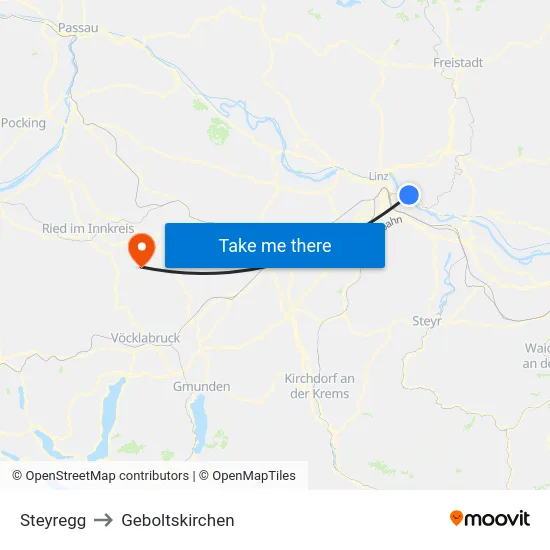 Steyregg to Geboltskirchen map