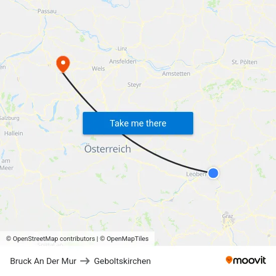 Bruck An Der Mur to Geboltskirchen map