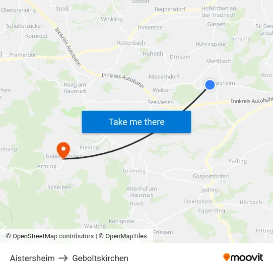 Aistersheim to Geboltskirchen map