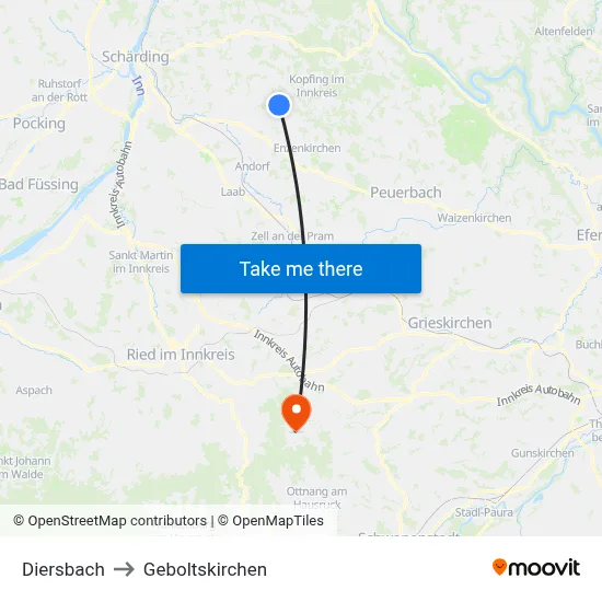 Diersbach to Geboltskirchen map