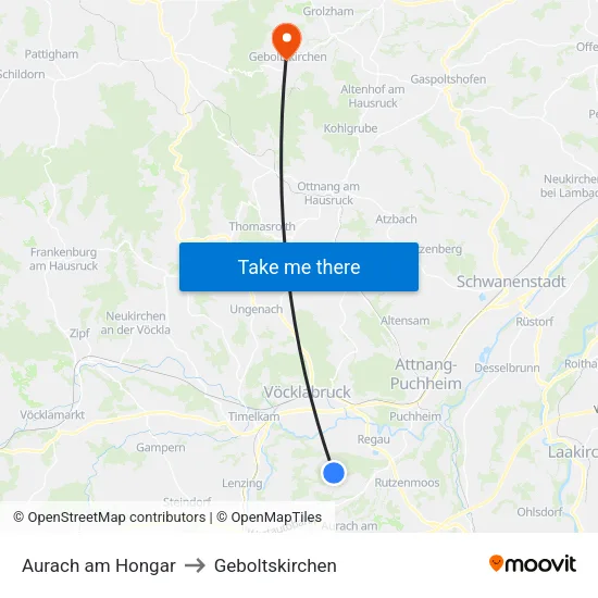 Aurach am Hongar to Geboltskirchen map