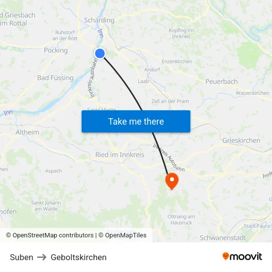 Suben to Geboltskirchen map