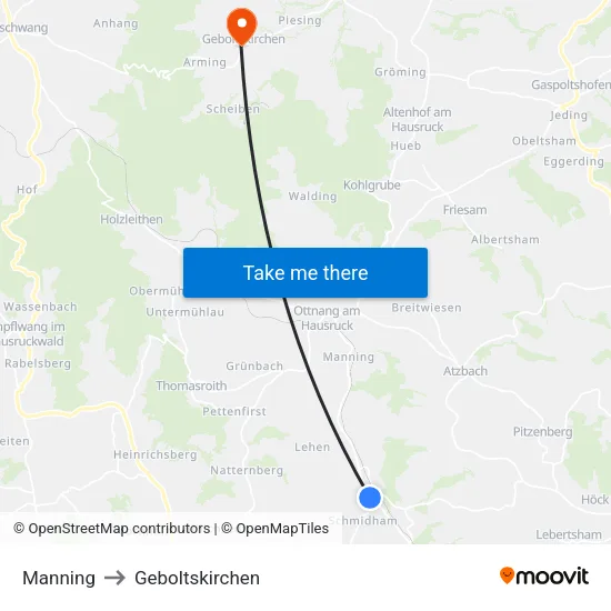 Manning to Geboltskirchen map