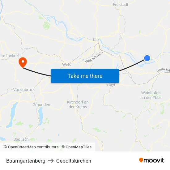Baumgartenberg to Geboltskirchen map