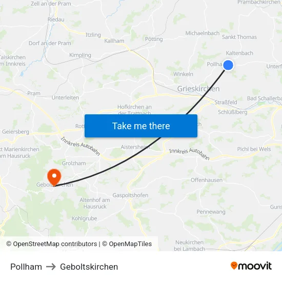 Pollham to Geboltskirchen map