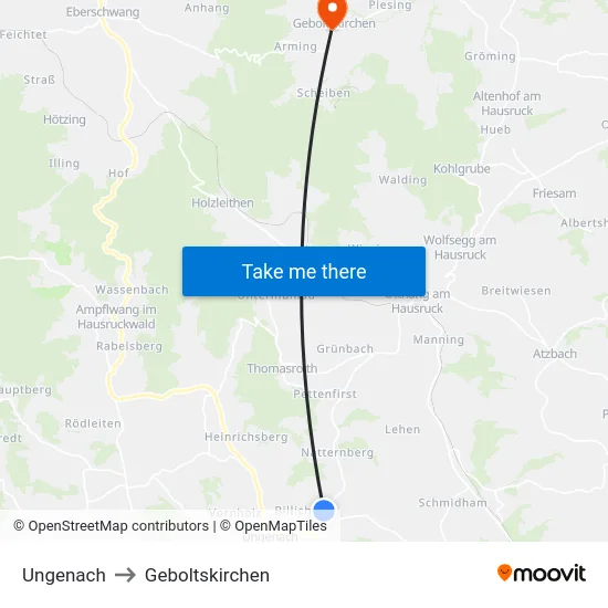 Ungenach to Geboltskirchen map