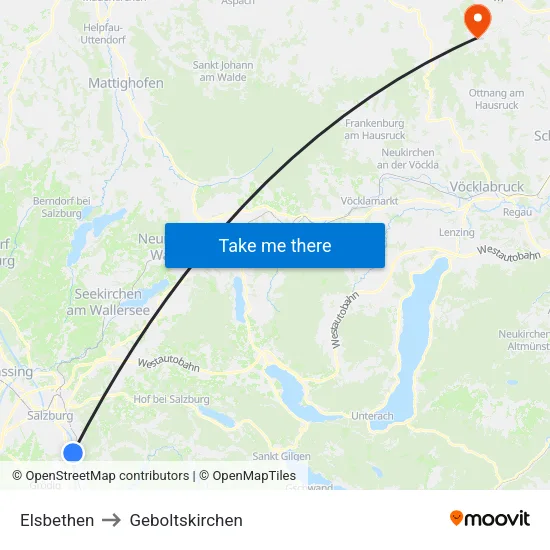 Elsbethen to Geboltskirchen map