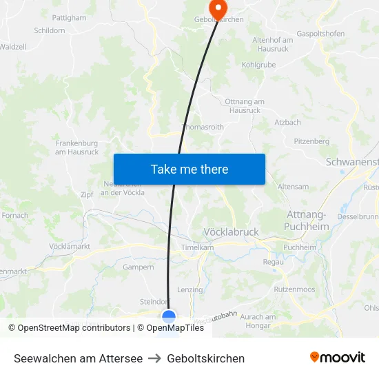 Seewalchen am Attersee to Geboltskirchen map