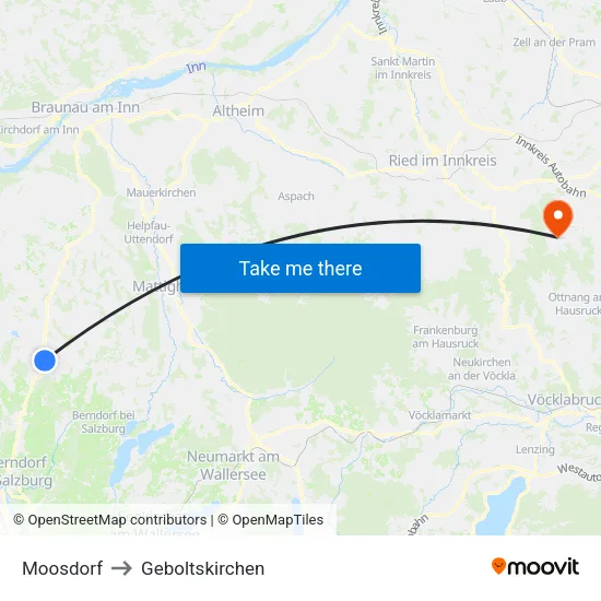 Moosdorf to Geboltskirchen map