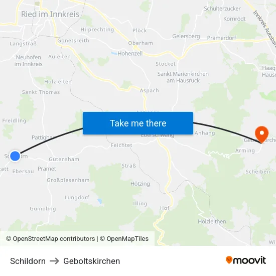 Schildorn to Geboltskirchen map
