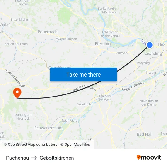 Puchenau to Geboltskirchen map