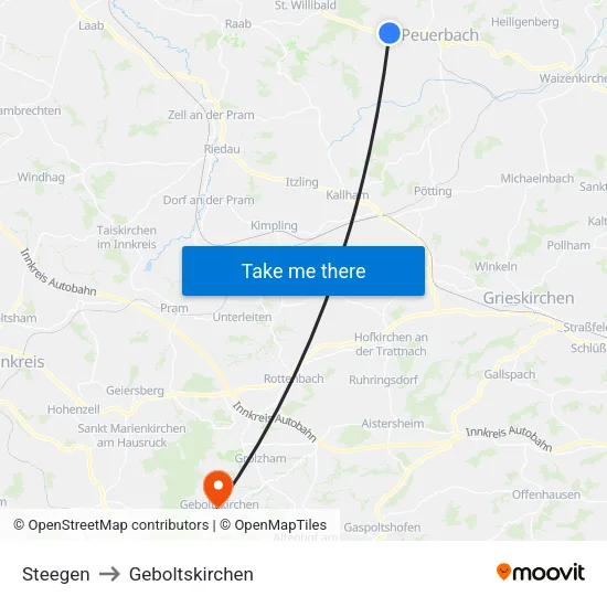 Steegen to Geboltskirchen map