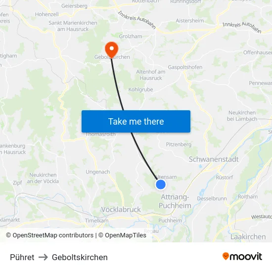 Pühret to Geboltskirchen map