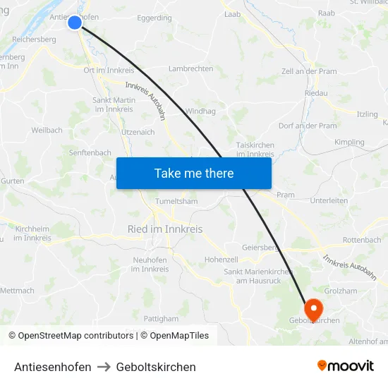 Antiesenhofen to Geboltskirchen map